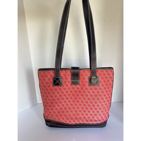 Dooney & Bourke Shoulder Bag Pink Red Canvas Sign. Logo Leather Trim Mean Girls - Picture 2 of 14
